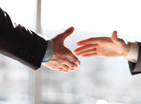 Two business men shaking hands, close up